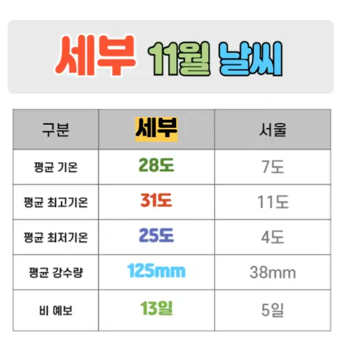 세부 11월 날씨 핵심정리